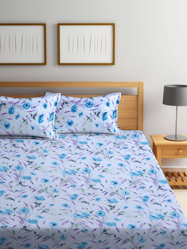 BOMBAY DYEING Florentine BEDSHEEET (2.54 X 2.28 MT) 2 Pillow Covers (46 cm X 69 cm) THREADCOUNT 210, 100 % Cotton  7186 Blue