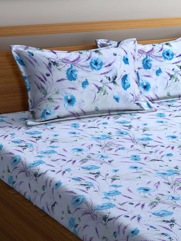 BOMBAY DYEING Florentine BEDSHEEET (2.54 X 2.28 MT) 2 Pillow Covers (46 cm X 69 cm) THREADCOUNT 210, 100 % Cotton  7186 Blue