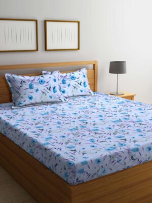 BOMBAY DYEING Florentine BEDSHEEET (2.54 X 2.28 MT) 2 Pillow Covers (46 cm X 69 cm) THREADCOUNT 210, 100 % Cotton  7186 Blue
