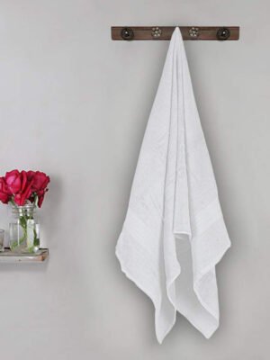 Bombay Dyeing Tulip 450 GSM Cotton Bath Towel  Large, White Color