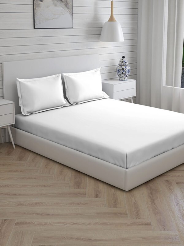 Pure Earth 300 TC Cotton Ultra Fine White Colored Solid Print King Bed Sheet Set