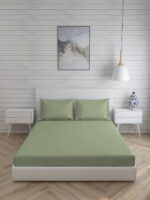 Pure Earth 300 TC Cotton Ultra Fine Olive Green Colored Solid Print King Bed Sheet Set