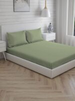 Pure Earth 300 TC Cotton Ultra Fine Olive Green Colored Solid Print King Bed Sheet Set