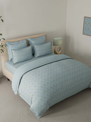 Celebrity 400 TC 100% Cotton Ultra Fine Blue Colored Floral Print King Bed Sheet Set