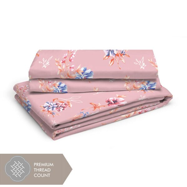 Iris Gaze Cotton Fine Peach Colored Floral Print King Bed Sheet Set