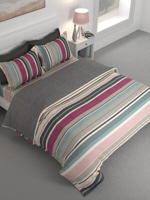 Stripe Tease Cotton Fine Multi Colored Stripes Print King Bed Sheet Set