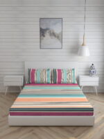 Stripe Tease Cotton Fine Multi Colored Stripes Print King Bed Sheet Set