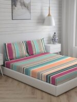 Stripe Tease Cotton Fine Multi Colored Stripes Print King Bed Sheet Set