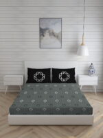 Signature 300 TC Cotton Ultra Fine Grey Colored Geometric Print King Bed Sheet Set