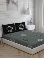 Signature 300 TC Cotton Ultra Fine Grey Colored Geometric Print King Bed Sheet Set