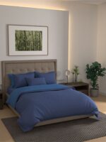 Kalpavriksha 300 TC 100% Cotton Ultra Fine Dark Blue Colored Solid Print King Bed Sheet Set