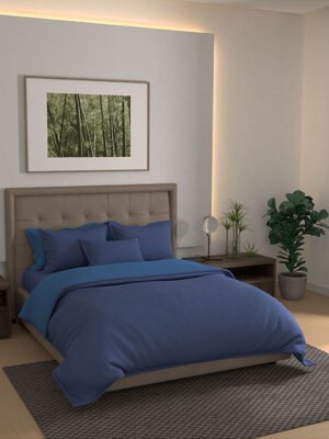 Kalpavriksha 300 TC 100% Cotton Ultra Fine Dark Blue Colored Solid Print King Bed Sheet Set