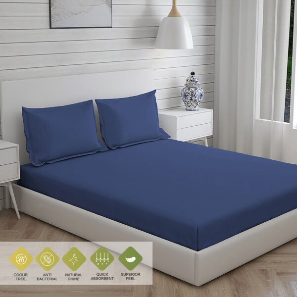 Kalpavriksha 300 TC 100% Cotton Ultra Fine Dark Blue Colored Solid Print King Bed Sheet Set