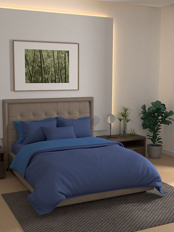Kalpavriksha 300 TC 100% Cotton Ultra Fine Dark Blue Colored Solid Print King Bed Sheet Set
