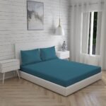 Kalpavriksha 300 TC 100% Cotton Ultra Fine Teal Blue Colored Solid Print King Bed Sheet Set