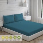 Kalpavriksha 300 TC 100% Cotton Ultra Fine Teal Blue Colored Solid Print King Bed Sheet Set