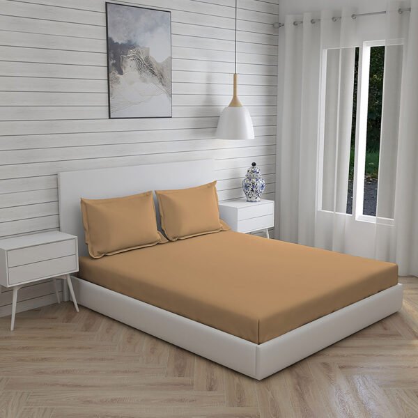 Kalpavriksha 300 TC 100% Cotton Ultra Fine Brown Colored Solid Print King Bed Sheet Set