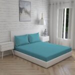 Kalpavriksha 300 TC 100% Cotton Ultra Fine Blue Colored Solid Print King Bed Sheet Set