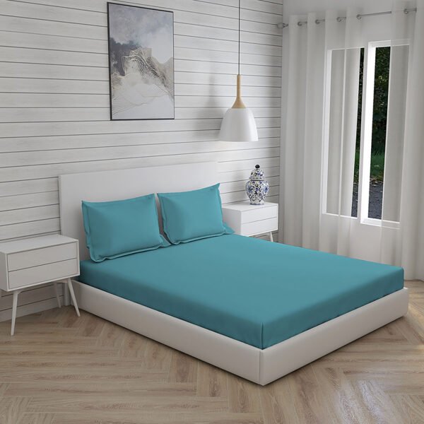Kalpavriksha 300 TC 100% Cotton Ultra Fine Blue Colored Solid Print King Bed Sheet Set