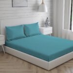 Kalpavriksha 300 TC 100% Cotton Ultra Fine Blue Colored Solid Print King Bed Sheet Set