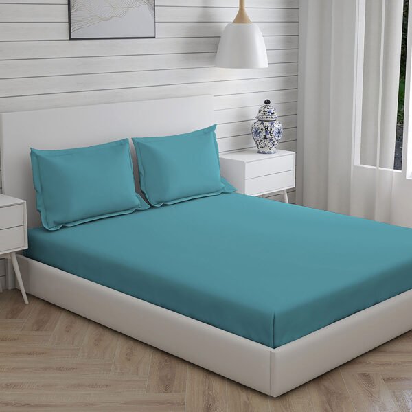 Kalpavriksha 300 TC 100% Cotton Ultra Fine Blue Colored Solid Print King Bed Sheet Set