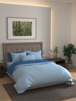 Kalpavriksha 300 TC 100% Cotton Ultra Fine Blue Colored Solid Print King Bed Sheet Set