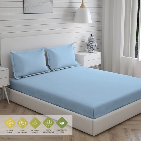 Kalpavriksha 300 TC 100% Cotton Ultra Fine Blue Colored Solid Print King Bed Sheet Set