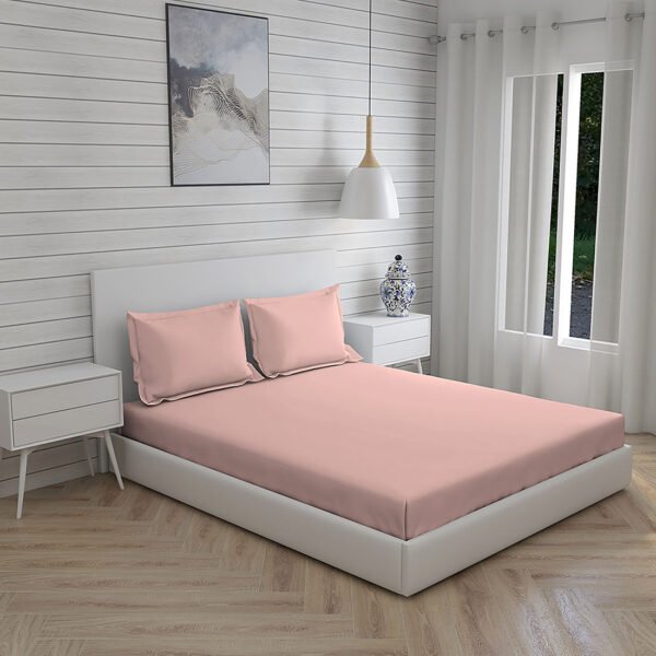 Kalpavriksha 300 TC 100% Cotton Ultra Fine Pink Colored Solid Print King Bed Sheet Set