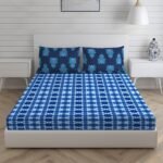 Hamsa Healing 100% Cotton Fine Dark Blue Colored Abstract Print King Bed Sheet Set