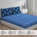 Hamsa Healing 100% Cotton Fine Dark Blue Colored Abstract Print King Bed Sheet Set