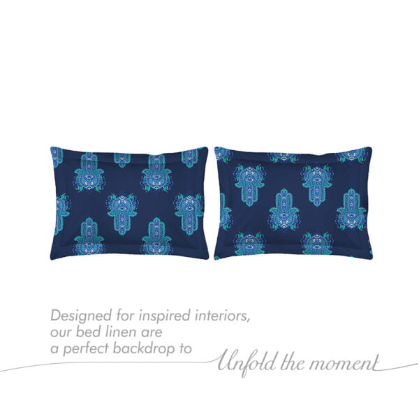 Hamsa Healing 100% Cotton Fine Dark Blue Colored Abstract Print King Bed Sheet Set