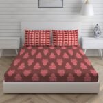 Hamsa Healing 100% Cotton Fine Maroon Colored Abstract Print King Bed Sheet Set