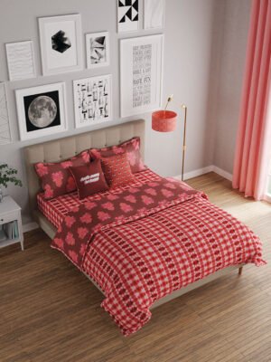Hamsa Healing Cotton Fine Red Colored Abstract Print Single Bed Sheet Set