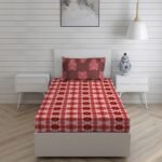 Hamsa Healing Cotton Fine Red Colored Abstract Print Single Bed Sheet Set