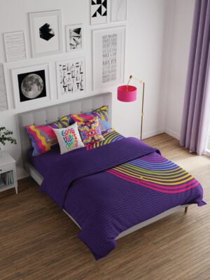 Happy Hippie 150 TC Cotton Super Fine Blue Colored Abstract Print King Bed Sheet Set