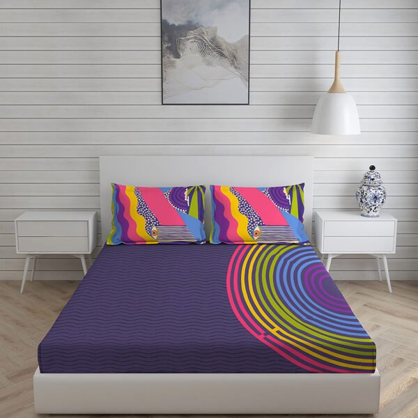Happy Hippie 150 TC Cotton Super Fine Blue Colored Abstract Print King Bed Sheet Set