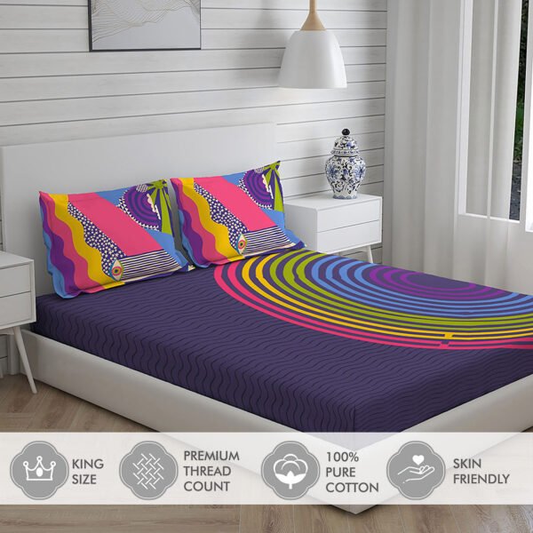 Happy Hippie 150 TC Cotton Super Fine Blue Colored Abstract Print King Bed Sheet Set