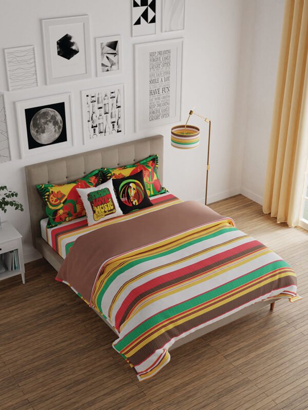 Rasta Rhyms 100% Cotton Fine Multi Colored Stripes Print King Bed Sheet Set