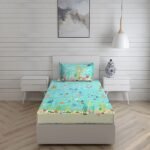 Rock & Room 150 TC Cotton Fine Sea Blue Colored Cartoon Print Single Bed Sheet Set