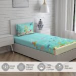 Rock & Room 150 TC Cotton Fine Sea Blue Colored Cartoon Print Single Bed Sheet Set