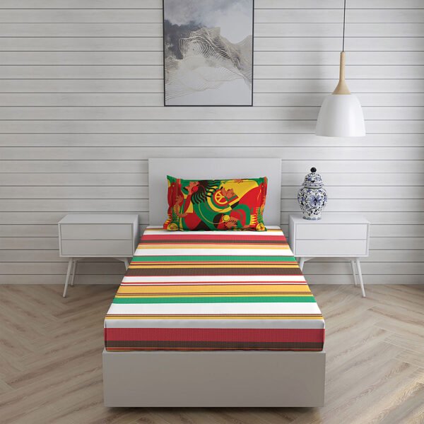 Rasta Rhyms 100% Cotton Fine Multi Colored Stripes Print Single Bed Sheet Set