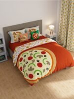 Rock & Room 200 TC 100% Cotton Super Fine Multi Colored Cartoon Print King Bed Sheet Set