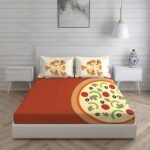 Rock & Room 200 TC 100% Cotton Super Fine Multi Colored Cartoon Print King Bed Sheet Set