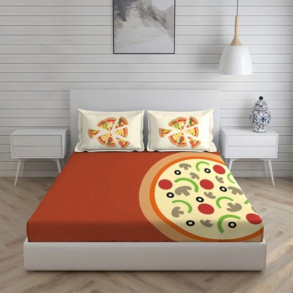 Rock & Room 200 TC 100% Cotton Super Fine Multi Colored Cartoon Print King Bed Sheet Set