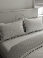 Cottage Garden-1 300 TC 100% Cotton Ultra Fine White/Grey Colored Geometric Print Double Bed Sheet Set