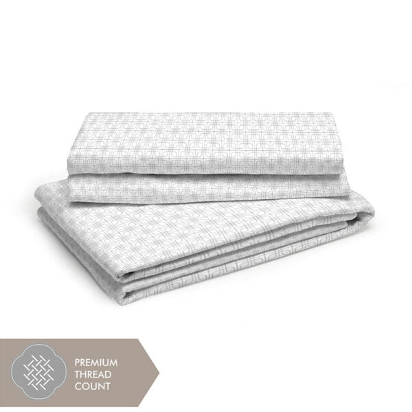 Cottage Garden-1 300 TC 100% Cotton Ultra Fine White/Grey Colored Geometric Print Double Bed Sheet Set
