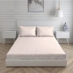 Cottage Garden-1 300 TC 100% Cotton Ultra Fine White/Orange Colored Geometric Print Double Bed Sheet Set