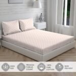 Cottage Garden-1 300 TC 100% Cotton Ultra Fine White/Orange Colored Geometric Print Double Bed Sheet Set