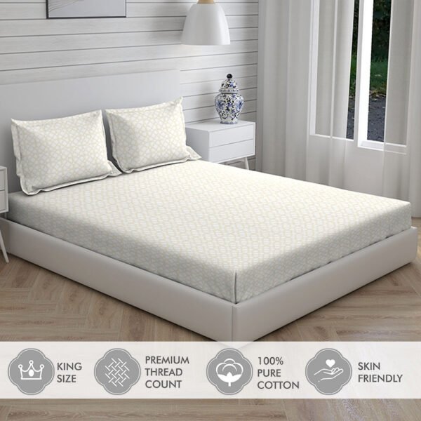 Cottage Garden-1 300 TC 100% Cotton Ultra Fine White Colored Ethnic Print Double Bed Sheet Set