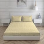 Cottage Garden-1 300 TC 100% Cotton Ultra Fine Yellow Colored Ethnic Print Double Bed Sheet Set